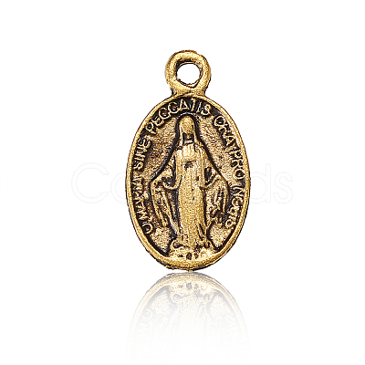 Tibetan Style Virgin Mary Alloy Oval Pendants PALLOY-CJ0001-02-1