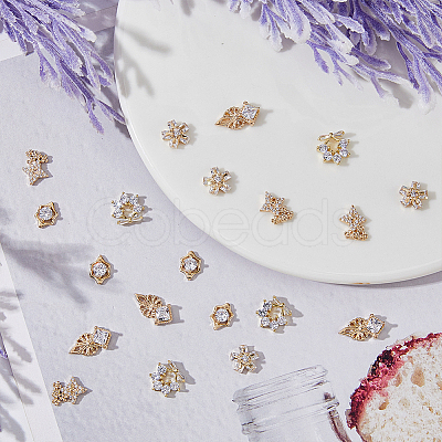 20Pcs 5 Style Brass Micro Pave Clear Cubic Zirconia Cabochons KK-DC0003-25-1