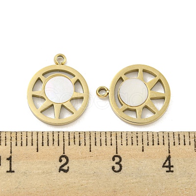 304 Stainless Steel Pave Shell Flat Round with Sun Charms STAS-P356-44G-1