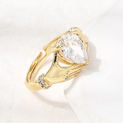 Brass Micro Pave Cubic Zirconia Rings for Women RJEW-K312-04G-1