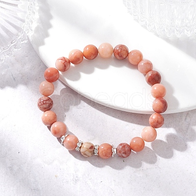 Natural Pink Aventurine Beads Stretch Bracelets for Women BJEW-JB12625-01-1