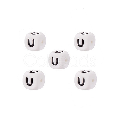 Cube with Letter Pattern Silicone Beads FIND-SZC0014-321-1