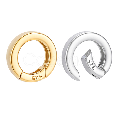 2Pcs 2 Colors 925 Sterling Silver Spring Gate Rings with 925 Stamp STER-PH0004-27B-1