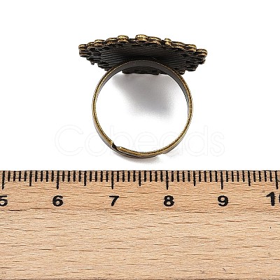 Vintage Adjustable Iron Flower Finger Ring Components Alloy Cabochon Bezel Settings PALLOY-O036-01AB-NF-1