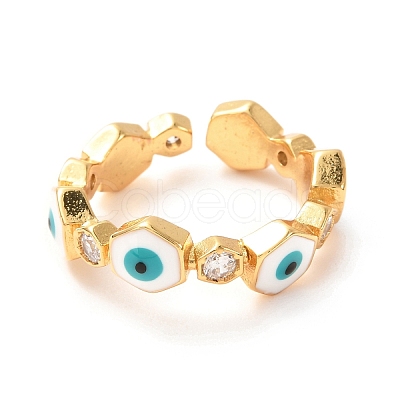 Evil Eye Golden Enamel Cuff Rings for Women KK-G404-06B-G-1