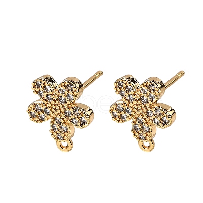 Flower Brass Micro Pave Cubic Zirconia Stud Earring Findings KK-B152-01A-G-1