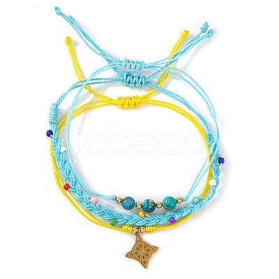 3Pcs 3 Styles Natural Imperial Jasper & Glass Round Beads Braided Bead Bracelets & Brass Triqueta Charm Bracelets Set IA6330-2-1