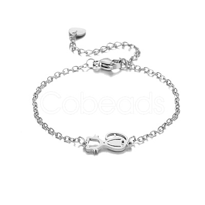 304 Stainless Steel Cat Shape Link Bracelets WGC2CBB-01-1
