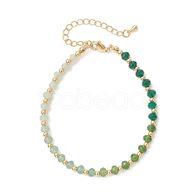 Brass & Dyed Natural Malaysia Jade Rondelle Beaded Bracelets for Women BJEW-JB13323-04-1