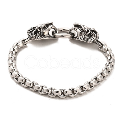 304 Stainless Steel Box Chain Bracelets with Lion Clasps BJEW-E094-05AS-1
