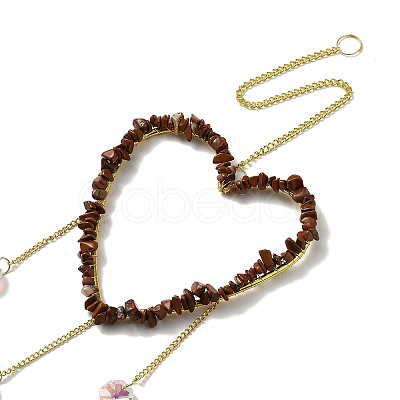Heart Natural Red Jasper Chips Hanging Ornaments HJEW-G024-01F-1