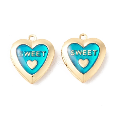 Rack Plating Brass Enamel Locket Pendants KK-B053-15G-1