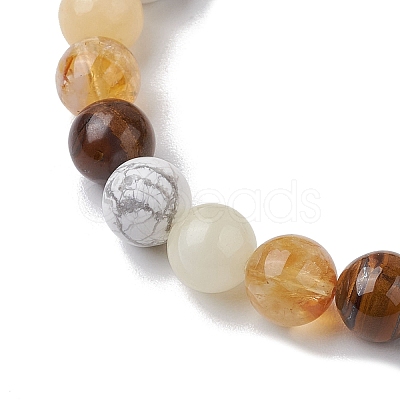 8.5mm Round Natural Topaz Jade & Howlite & Tiger Eye & Citrine Bead Stretch Bracelets for Women BJEW-JB10944-02-1