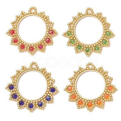 4Pcs Glass Seed Beaded Flower Pendants PALLOY-MZ01237-1