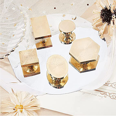 Hexagon Golden Tone Brass Wax Seal Stamp with Wood Handle AJEW-WH0375-0003-1