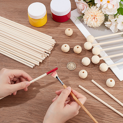 40Pcs Round Wooden Sticks WOOD-BC0001-35-1