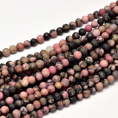 Frosted Natural Rhodonite Round Bead Strands G-F266-13-4mm-1