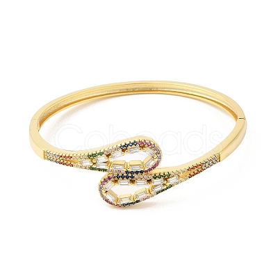 Colorful Cubic Zirconia Hollow Out Teardrop Hinged Bangle BJEW-L681-006G-1