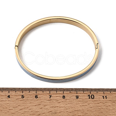304 Stainless Steel Enamel Striped Hinged Cuff Bangles for Women SA-CBAC920-06G-1