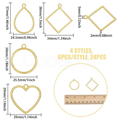 24Pcs 4 Styles Zinc Alloy Open Back Bezel Pendants FIND-CA0011-24-1