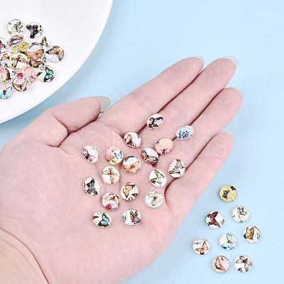 Printed Glass Half Round/Dome Cabochons GGLA-N004-10mm-C1-1