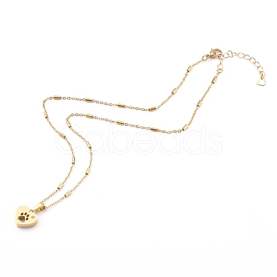 304 Stainless Steel Heart with Dog Paw Print Pendant Necklaces NJEW-JN03351-05-1