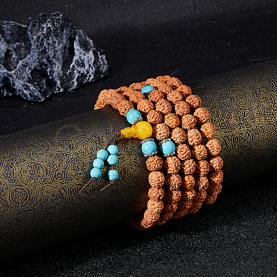 1Pc Bodhi & Synthetic Turquoise Beaded Mala Necklaces NJEW-DC0001-21-1