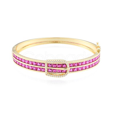 Cubic Zirconia Belt Buckle Hinged Bangle BJEW-N014-012-1
