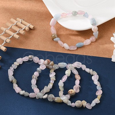 Natural Morganite Bead Stretch Bracelets BJEW-K213-49-1