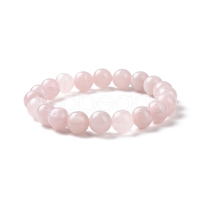 Natural Rose Quartz Bead Stretch Bracelets X-BJEW-K212-C-045-1