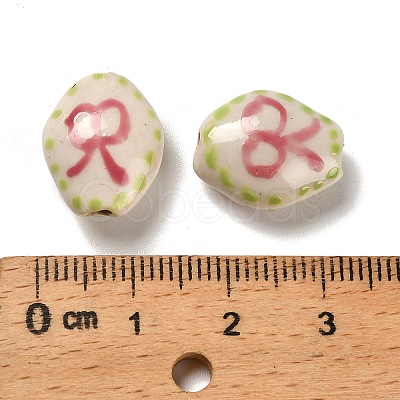 Flower Theme Printed Handmade Porcelain Beads LAMP-D303-06A-02-1