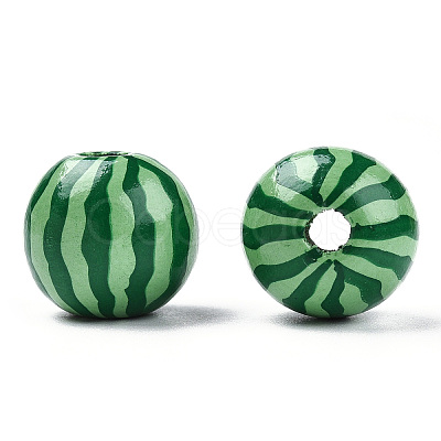 Printed Natural Wooden Fruit Beads WOOD-T021-104-1