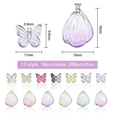 208Pcs Transparent Spray Painted Glass Charms GLAA-BC0001-14-1