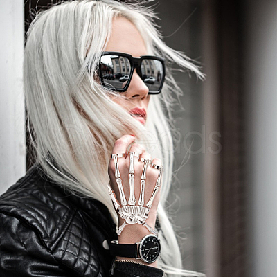 3Pcs 3 Colors Alloy Skeleton Full Hand Ring Bracelets Set BJEW-AN0001-21-1