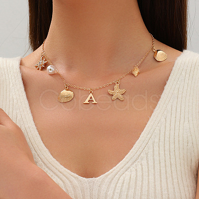 Ocean Alloy & Plastic Pearl Pendant Bib Necklaces for Women FS-WGB71D7-05-1