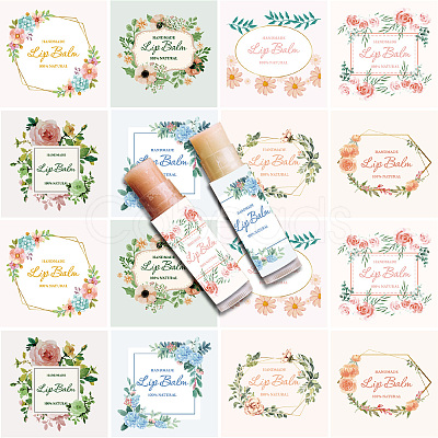 80Pcs 8 styles Paper Lip Balm Adhesive Label Stickers STIC-WH0026-017-1