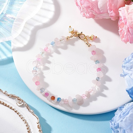 Natural Rose Quartz & Agate Chips Beaded Bracelets for Women BJEW-JB12526-03-1