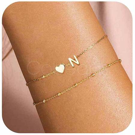 2Pcs 2 Styles Brass Beaded Bracelets & Satellite Chains Bracelets for Women FS-WG4A116-12-1
