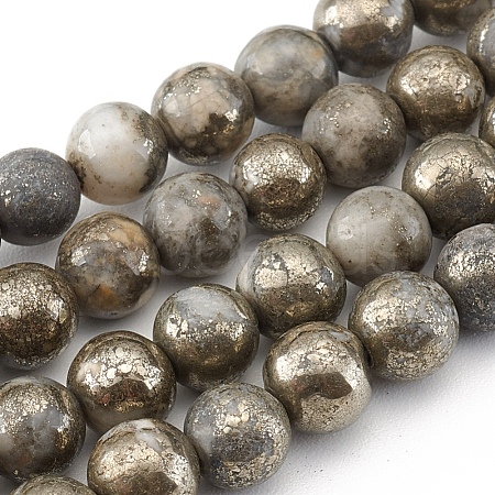 Natural Pyrite Beads Strands G-G839-01-6mm-1
