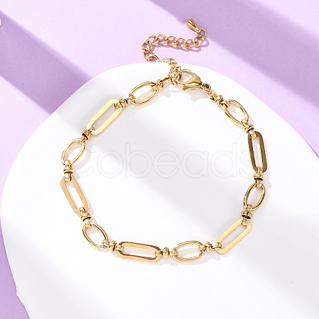 304 Stainless Steel Oval Link Chain Anklets AJEW-A057-01G-1