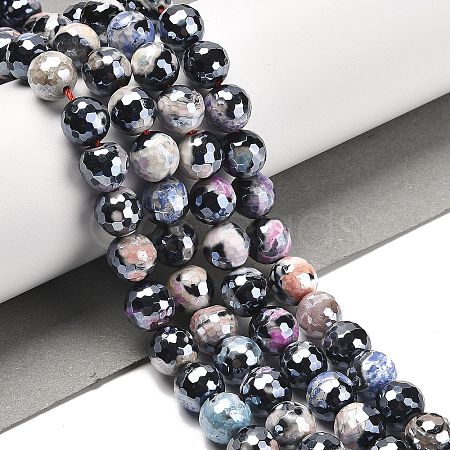 Electroplated Natural Fire Crackle Agate Round Beads Strands G-G0006-A02-09-1