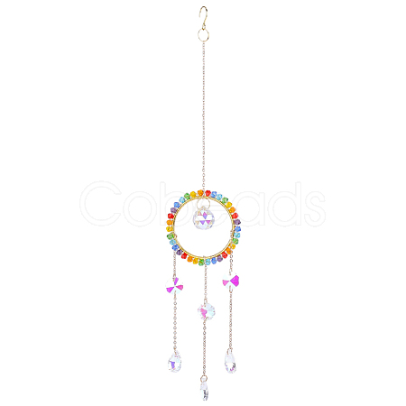 1Pc Colorful Glass Beaded Woven Net Suncatchers AJEW-CY0001-95C-1