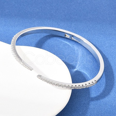 Brass Micro Pave Clear Cubic Zirconia Hinged Bangles BJEW-F528-01P-1