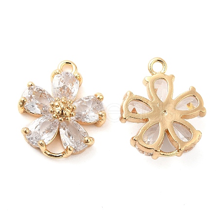 Brass Pave Clear Glass Connector Charms KK-F860-29G-1