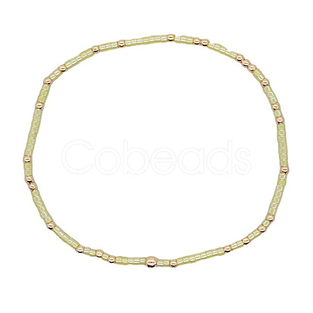 Minimalist Glass Seed Beads & Brass Beads Stretch Bracelets for Women BC0195-20-1