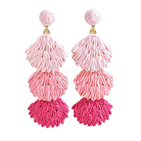 Bohemian Style Raffia Shell Shape Dangle Stud Earrings FS-WG568BC-06-1