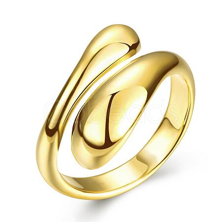 Real 18K Gold Plated Adjustable Brass Finger Rings for Women RJEW-BB07574-A-1