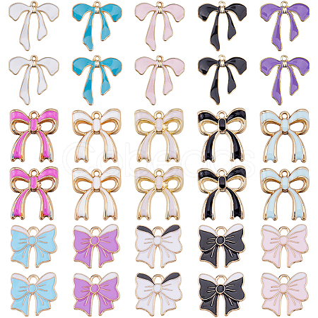 30Pcs 15 Styles Bowknot Alloy Enamel Pendants ENAM-DC0002-10-1