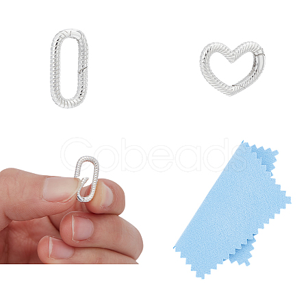 2Pcs 2 Styles 925 Sterling Silver Spring Gate Rings STER-UN0001-55-1