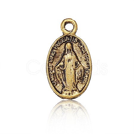Tibetan Style Virgin Mary Alloy Oval Pendants PALLOY-CJ0001-02-1